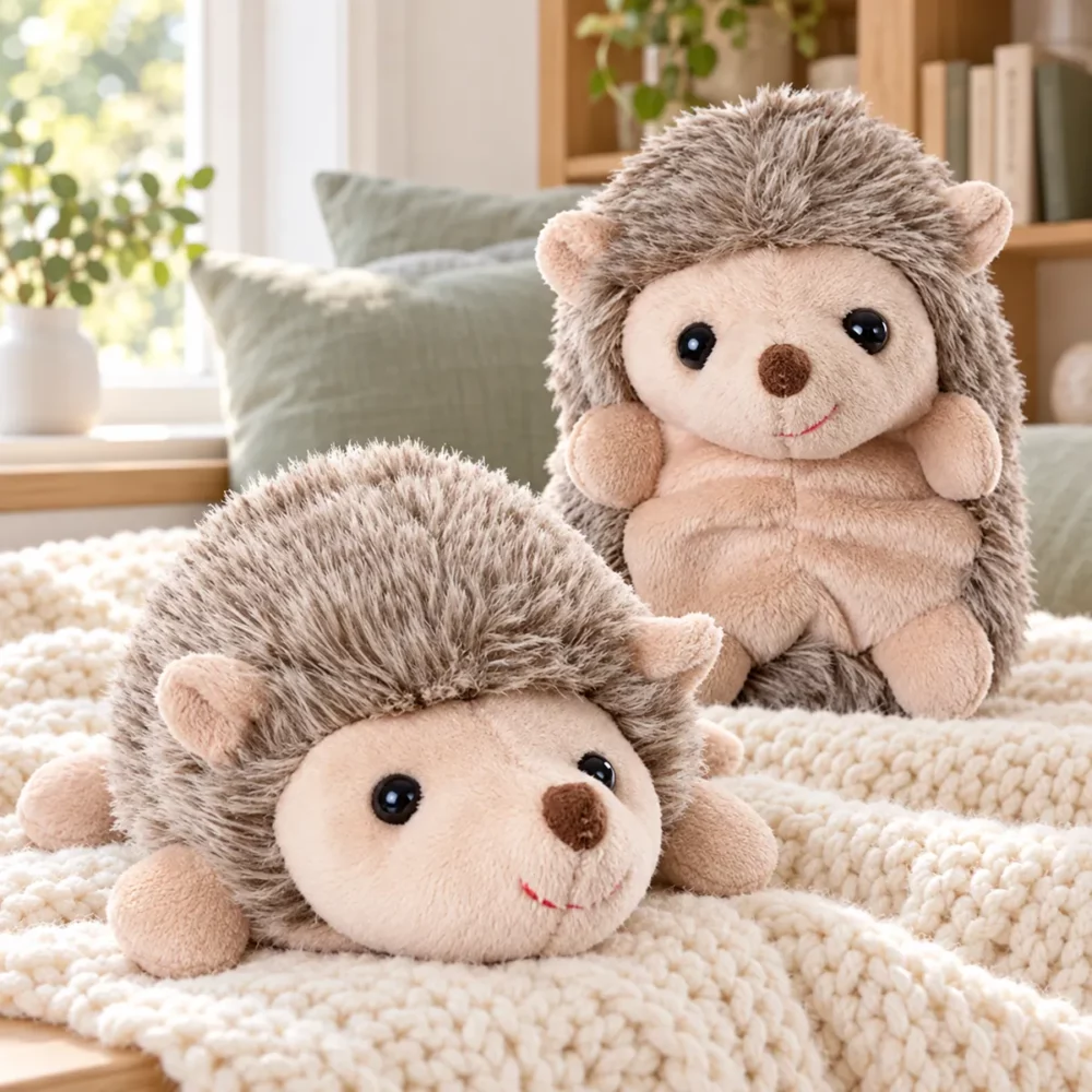 Hubert hedgehog soft toy from Bukowski in a cosy home setting