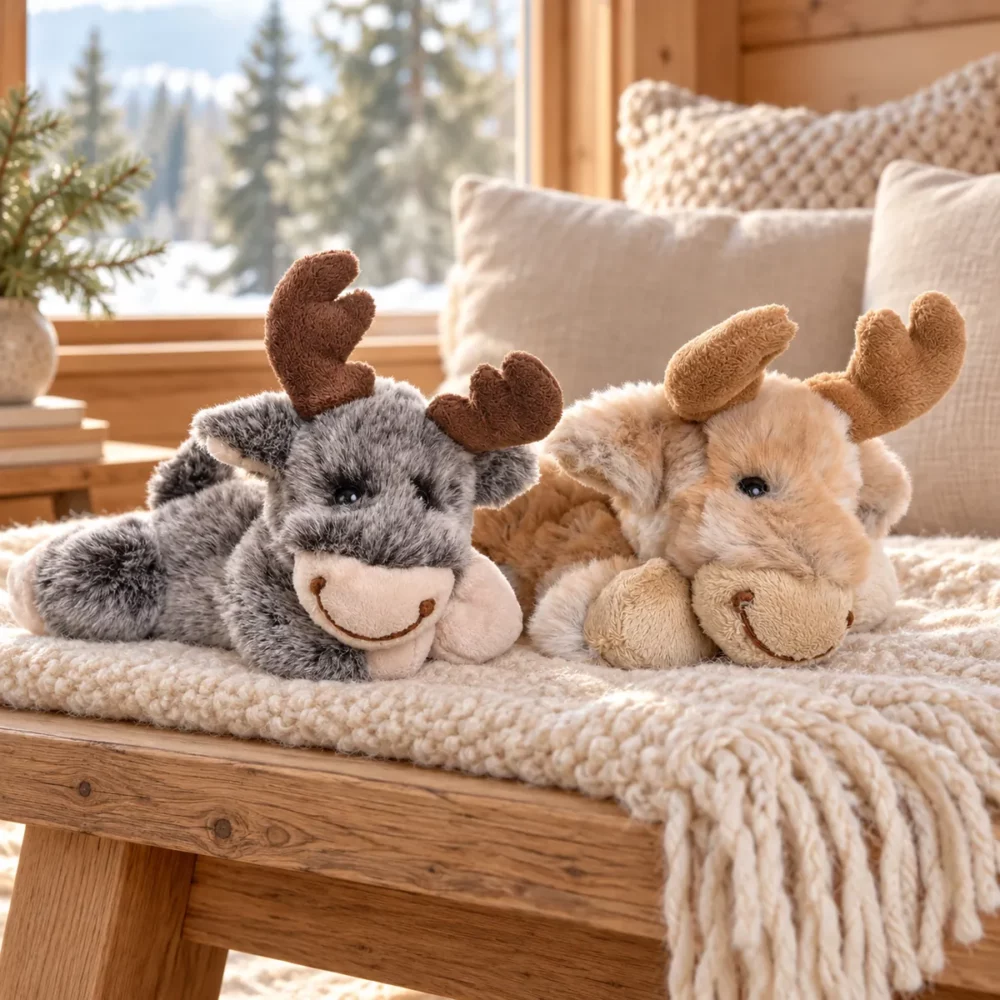 Egil moose soft toy from Bukowski in a cosy home setting